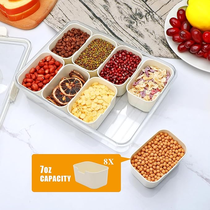 XING-RUIYANG Divided Serving Tray with Lid and Handle,Snackle Box Containers with 8 Compartment,Portable Snack Serving Platters Reusable Storae Organizer for Fruits,Nuts,Candy,Party,Picnic,Veggies