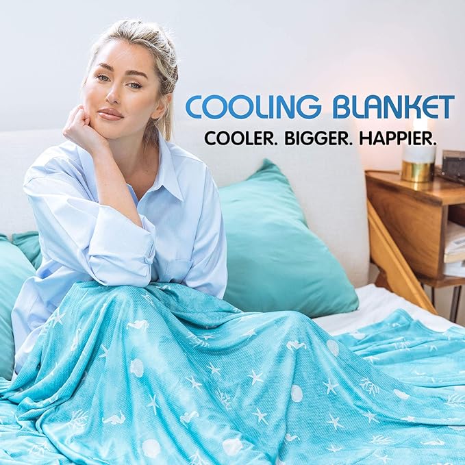 Ailemei Direct Cooling Blanket with Double Sided Cold Effect, Lightweight Breathable Summer Coastal Theme Bed Blankets, Transfer Heat to Keep Body Cool for Hot Sleepers and Night Sweats, 60“x90”