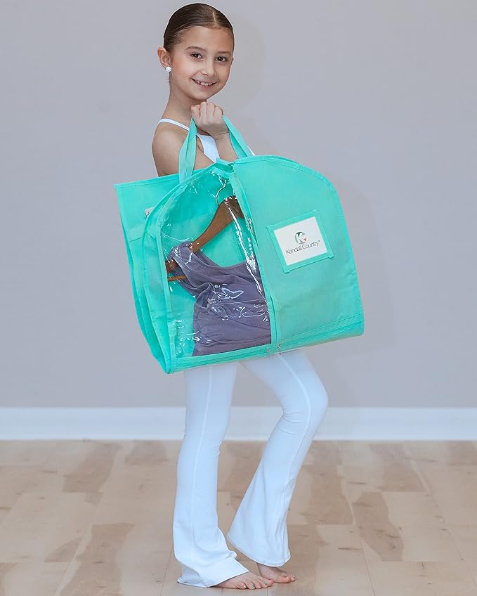 Premium Waterproof Dance Garment Bag,35 inch Clothes Bag with Gusset, 5 Pockets & Side Zip for Dance Costumes, Beauty Pageants, Cheer & More. Best for younger performers with small costume pieces.