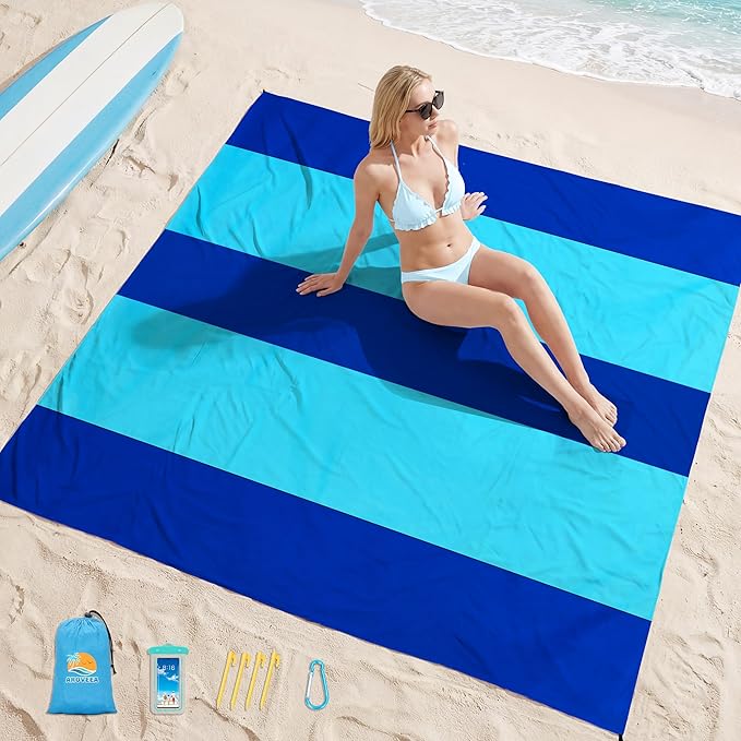 Aroveea Beach Blanket Waterproof Sandproof 1-7 Adult Oversized 78''X81''/10'X9' Lightweight Durable Compact Sand Free Beach Mat for Travel Camping Hiking Picnic Blanket
