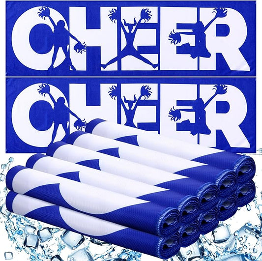 12 Pcs Cheerleader Cooling Towel Cheer Gifts Bulk for Team Cheer Sports Gifts with Bags 40" x 12" Breathable Chilly Microfiber Cooling Towel for Yoga Sport Gym Party Favor (Blue)