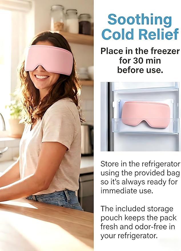 Cooling Eye Mask for Spa Care - Ultra-Flexible Ice Gel for Morning Depuffing & Dark Circles - 360° Eye Coverage - Luxury Self-Care Gifts - Cold Compress for migraines - Reusable Comfortable Pink