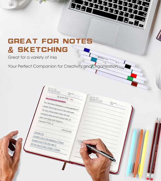 Lined Pocket Journal Notebook for Women Men, 140 Pages A6 Leather Journals for Writing, Travel, Work, 3.7"×5.7" Mini Notebook, Hardcover Small Notebooks for Note Taking, Diary Notepad (Winered)