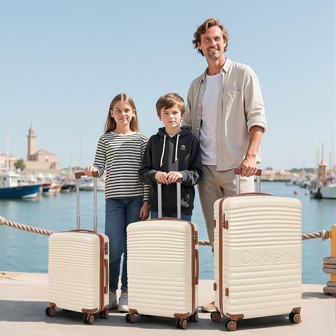 5 Piece Luggage Sets with Spinner Wheels and Tsa Lock, Hardshell ABS Suitcase Set, Lightweight Hardside Waterproof Travel Suitcases with Wheels, 20", 24", 28" Beige