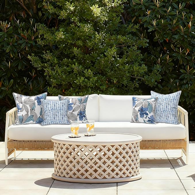 LVTXIII Outdoor Throw Pillows 20x20 Patio Waterproof Square Pillows with Piping Fade Resistant Accent Pillow for Spring Summer Garden Decoration, Set of 2, Pebble Blue