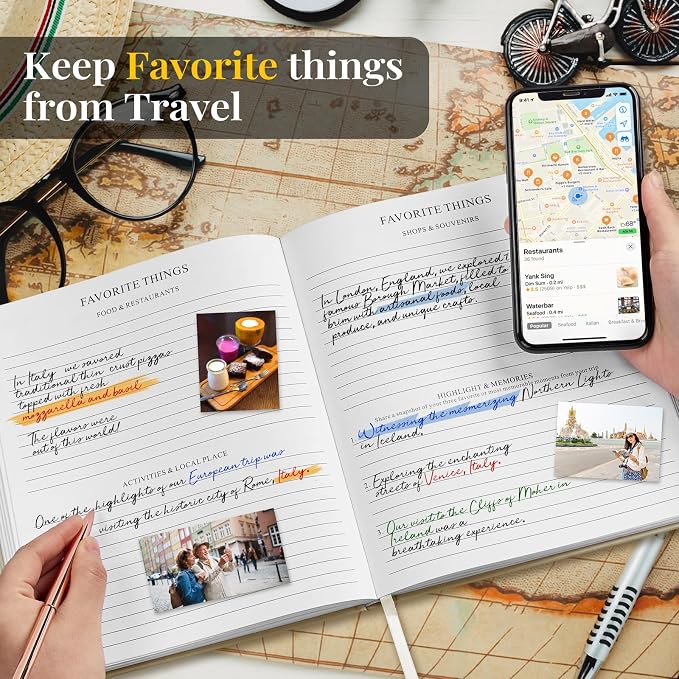 5 MINUTES A DAY Travel Journal for Women, Adventure Book for 20 Trips, Travelling Planner Notebook Diary for Traveler, Vocation Planner, Travel Gifts(126 Pages, Beige)