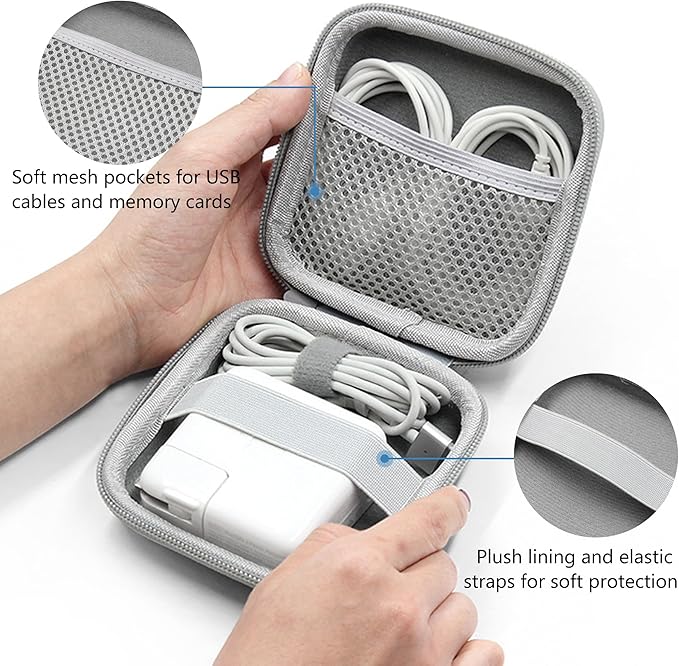 Charger Case for Macbook, Portable Tech Electronic Organizer Bag, Small Travel Storage Pouch for Laptop Accessories, MacBook Power Adapter, Charging Cords, USB Drives (Grey-Oxford, M)