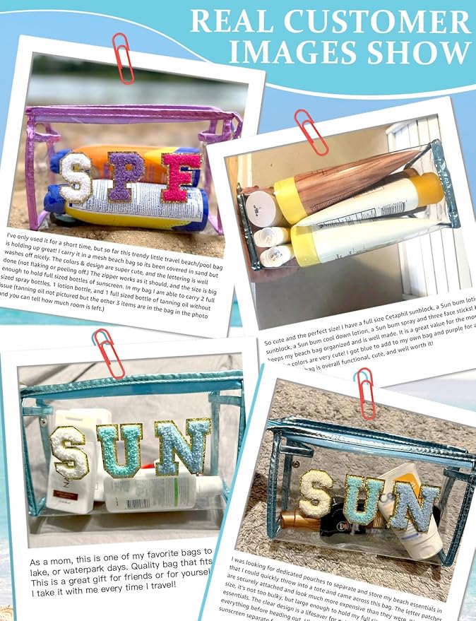COSHAYSOO Sunscreen Bag Clear Makeup Toiletry Pouch Beach Vacation Essentials for Women Teen Girls Trip Gifts Summer Pool Travel Must Have Accessories Waterproof Stuff