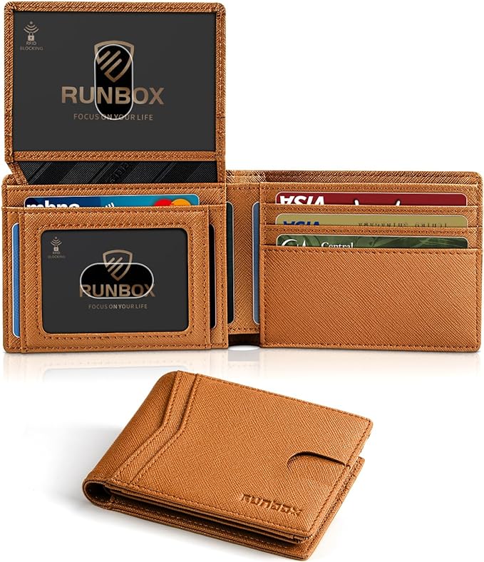 RUNBOX Wallet for Men -Slim Rfid Leather Mens Bifold Novelty Wallets 2 ID Window With Gift Box Men's Accessories | Slim