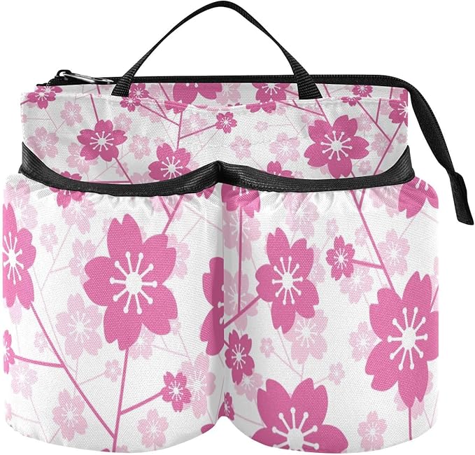 Luggage Cup Holder for Suitcases Free Hands Suitcase Cup Holder Travel Luggage Drink Holder Portable Luggage Cup Caddy Bag Carrier with Handle Cherry Blossom Floral Pink