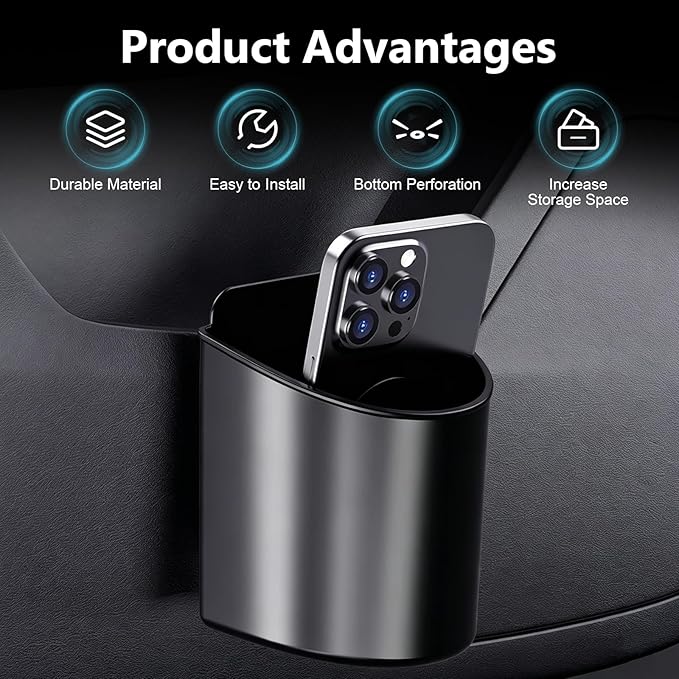 Car Cup Holder, Stable Spill-Resistant Drink Holder for Car, Back-clip Multifunctional Storage Box with Breathable Hole for Rear Seats/Car Doors/Headrests, Universal for Most Vehicles (Black)