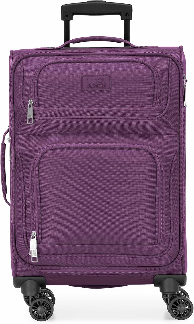 U.S. Traveler Rio Lightweight Softside Rolling Carry-on Suitcase, 4-Wheel Set, Purple