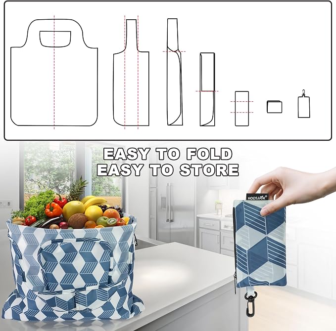 HOLYLUCK Reusable Grocery Bags,Heavy Duty Foldable Shopping Tote Bag (Standard, Navy arrow)