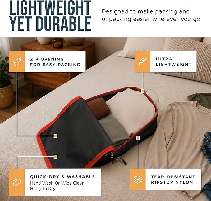 Large Compression Packing Cubes for Travel-Packing Cube Luggage Organizers 7 Piece Set for Checked Luggage-Ultralight, Expandable/Compression Bags by TRIPPED Travel Gear (Grey/Orange)