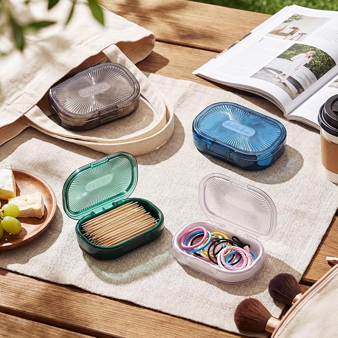Kigley 4 Pcs Hair Tie Container Small Portable Travel Cotton Swab Holder Dispenser with Lid Plastic Box Storage Containers for Small Items, 3.94 x 2.76 Inch (Multicolor)