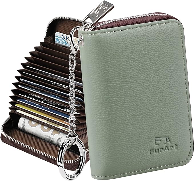 FurArt Zipper Wallet Women, RFID Blocking Credit Card Wallet, Business Card Holder, Compact Size KeyChain Wallet