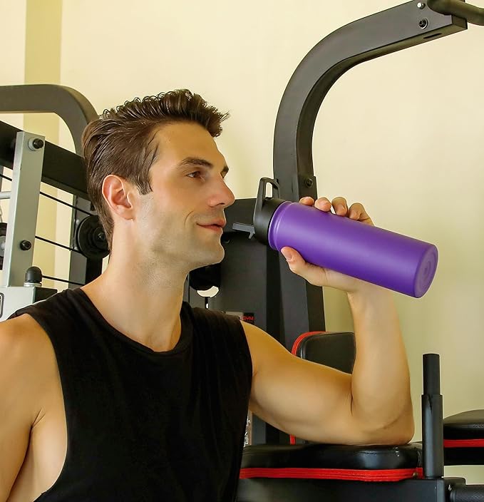 mininoo 24 oz Insulated Water Bottle with Straw Lid, Stainless Steel Double Wall Vacuum, Leak Proof, BPA Free, Keep Cold for 24H & Hot for 12H-2 pack(Purple)