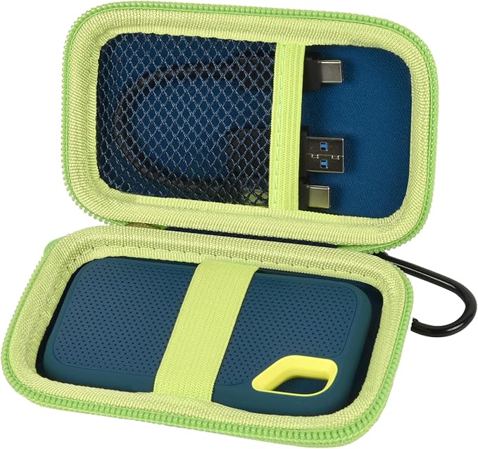 SSD Case for SanDisk Extreme Portable SSD & Extreme PRO, Hard Shell Protective Storage Bag with Carabiner, Fits 1TB 2TB 4TB 8TB External Solid State Drive for Business Travel (Green)