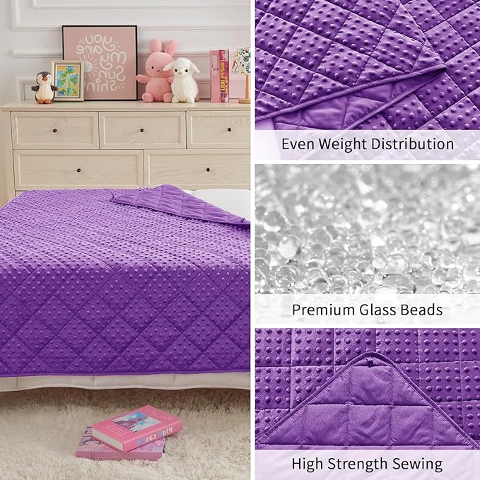 Purple Weighted Blanket Kids 10lbs, 40"x60", Twin Size Breathable Cooling Minky Heavy Throw Blanket for 80-120lbs, Soft Winter Thick Big Blankets Weighted Comforter Gifts for Sleeping