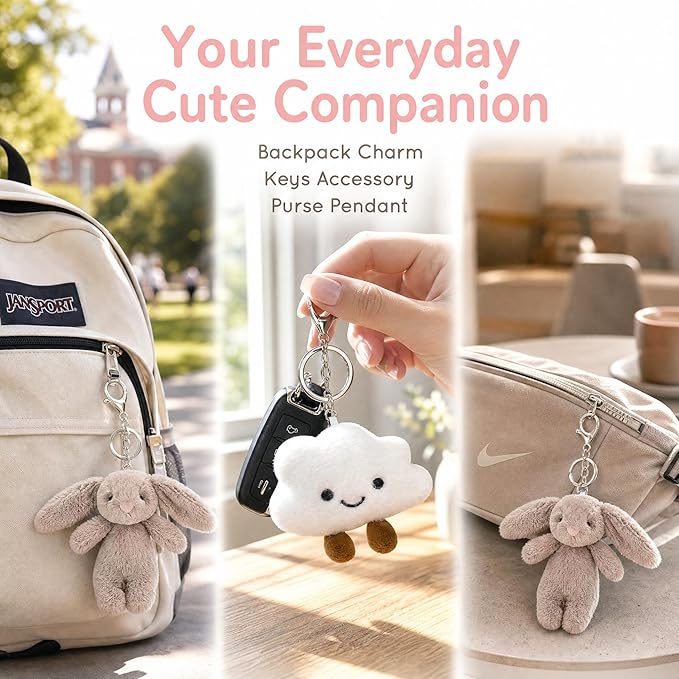Miokkley Cute Bunny Plush Keychain for Backpack, 3.5" Inch Mini Rabbit Keychain Purse Charm Pendant Gift for Women