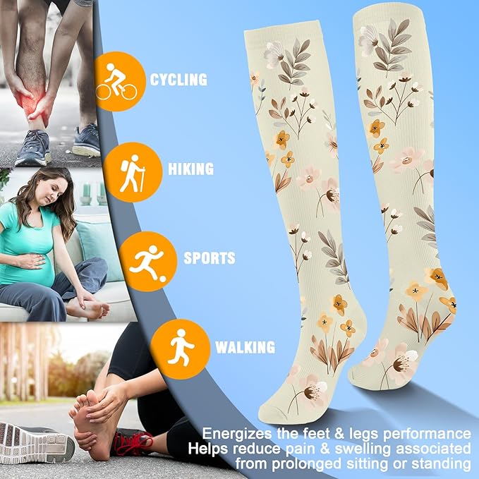 cerpite Compression Socks for Women & Men 6 Pairs Knee High Compression Socks 20-30 mmhg Best for Running,Nurse,Travel