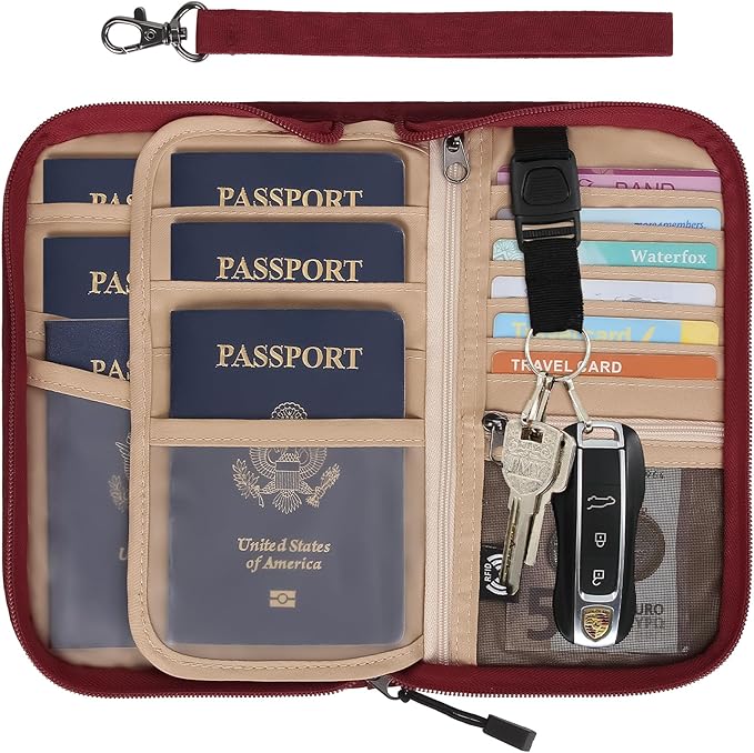 ZOPPEN Passport Holder Family RFID Passport Wallet, Passport Holder Women/Men, Travel Wallet Documents Organizer Zipper Case with Removable Wristlet Strap, Travel Essentials for Flying