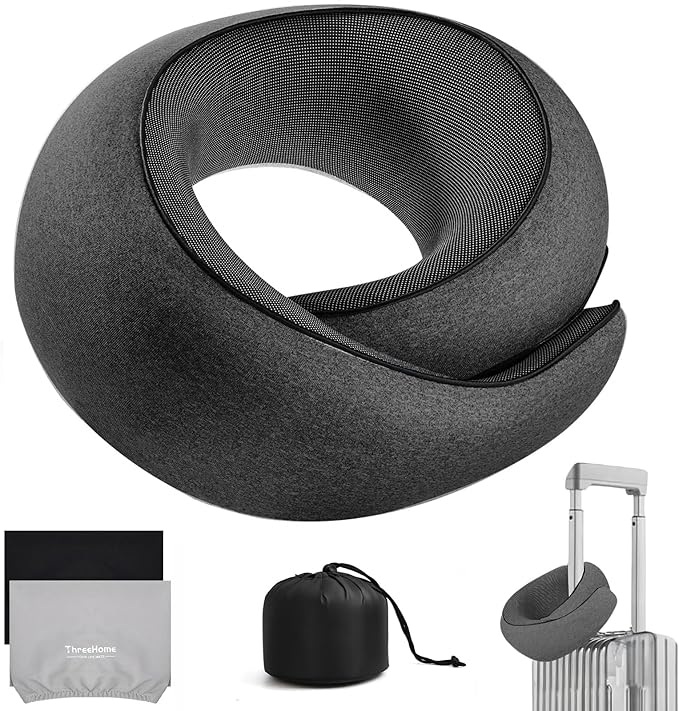 Travel Neck Pillows for Airplanes, Premium 100% Memory Foam Neck Pillow with Alternative Skin-Friendly Silk Cover - Upgrade Liner Enables Easy Pillowcase Cleaning, Travel Pillow Fits Plane, Car, Train