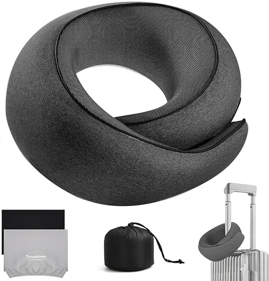 Travel Neck Pillows for Airplanes, Premium 100% Memory Foam Neck Pillow with Alternative Skin-Friendly Silk Cover - Upgrade Liner Enables Easy Pillowcase Cleaning, Travel Pillow Fits Plane, Car, Train
