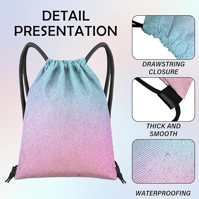Drawstring Backpack for String Bag Waterproof Cute Sports Beach Swimming Travel (13"×17")-Gradation