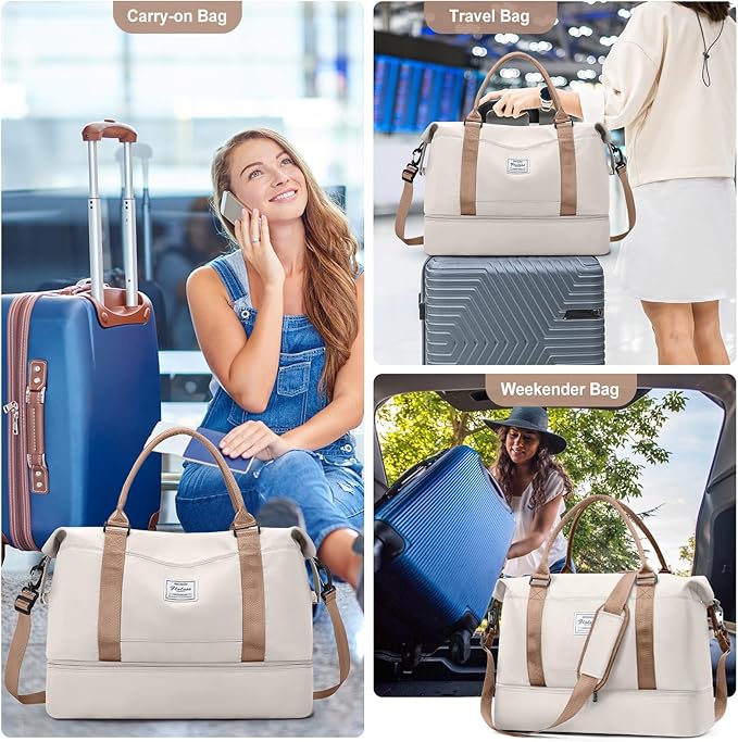 Travel Duffel Bag with Shoes Compartment, Overnight Weekender Bags for Women,Carry on Personal Item Bag