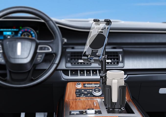 Cup Holder Tablet Mount, Ipad Cup Holder Car Mount with Adjustable Arm for Tablet iPhone 3-11in iPad Pro Air Mini, Fire, iPhone 15, Galaxy S24 Z Fold 5