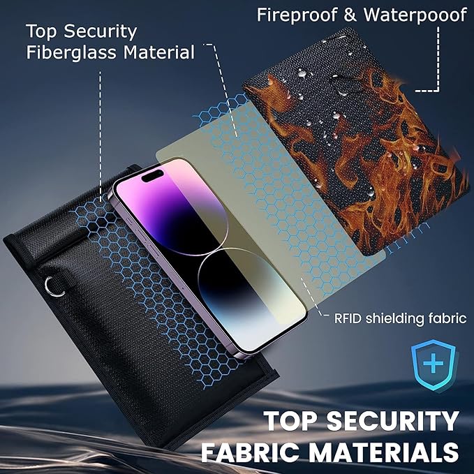 Simket 2 Pack Military Grade Faraday Bags, Fireproof Waterproof Signal Blocking Pouch for Cell Phone & Car Keys, RFID GPS WIFI NFC Blocker, Anti-Tracking Privacy Shielding Pouch for Daily Travel