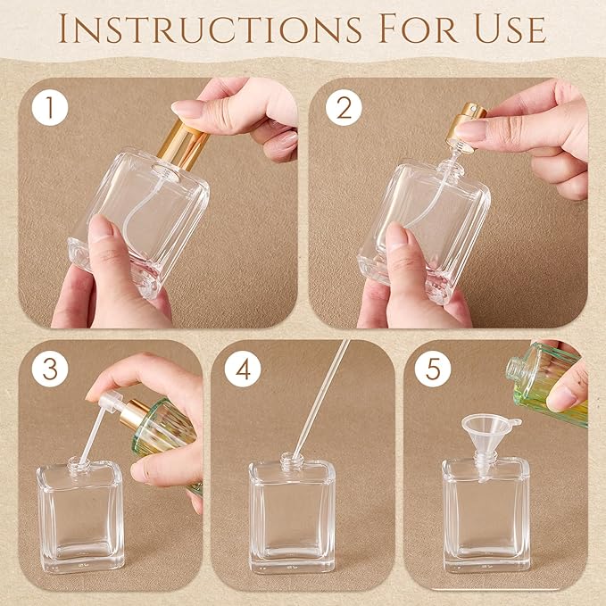 Domensi 15 Pcs 10/15/30/50 ml Glass Perfume Bottles Mini Glass Empty Spray Atomizer Bottles Bulk Refillable Perfume Dispenser Container with Pump Tool for Travel Skin Care (50 ml,Gold)