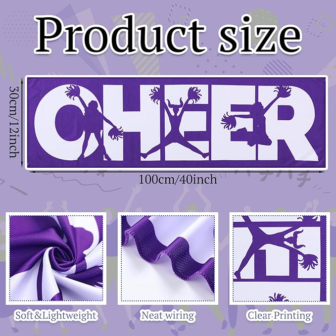 12 Pcs Cheerleader Cooling Towel Cheer Gifts Bulk for Team Cheer Sports Gifts with Bags 40" x 12" Breathable Chilly Microfiber Cooling Towel for Yoga Sport Gym Party Favor (Purple)
