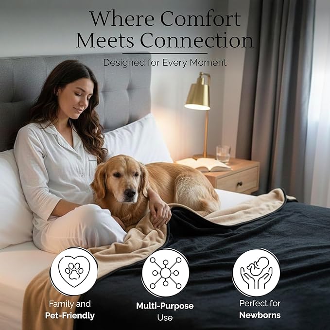 Waterproof Blanket for Bed Intimacy (82"x 82" King Size) Reversible Plush Fleece, Love Blanket, Moisture Absorbent TPU Layer Stain Proof Couch Bed Mattress Water Proof Cover Beige/Black