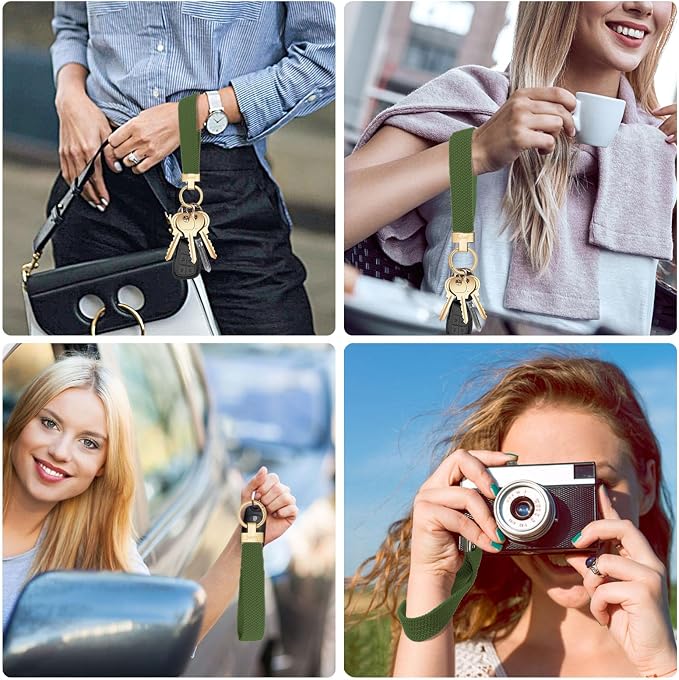 Fishent Stretchy Wristlet Keychain, Cute Key Chain, Woven Wrist Lanyard for Car Keys with 3 Keyrings and D-ring for Women Men