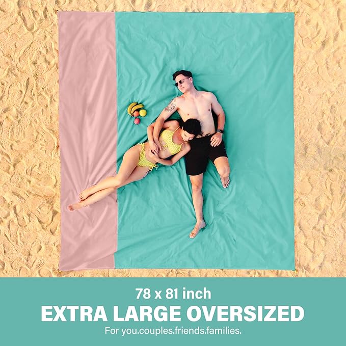 Famstar Beach Blanket Oversized Extra Large 78"X81"/10'X9',Waterproof Sandproof Beach Blanket 2-8 Adults Lightweight Durable for Travel Camping Hiking Picnic