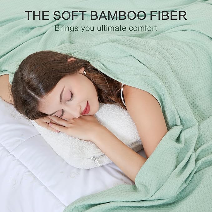 AmyHomie Cooling Blanket King Size, 100% Rayon Derived from Bamboo, Cool Summer Blanket for Hot Sleepers Soft Comfy Waffle Lightweight Blankets for All Seasons(108×90in,Sage Green)