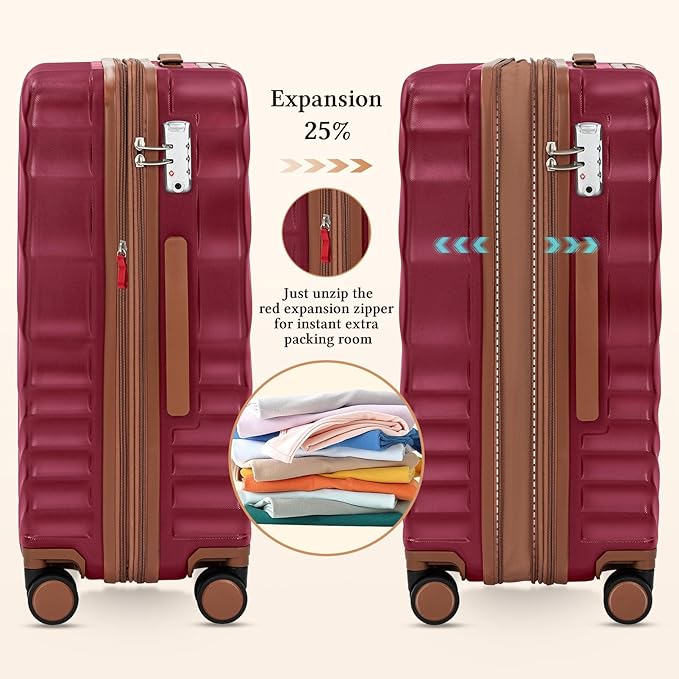 Rosamo 5 Piece Luggage Set Expandable Hardside, 20/24/28in Suitcases with Matching Travel Bags, 22x14x9 Airline Approved Carry On, TSA Lock, Spinner Wheels, ABS+PC