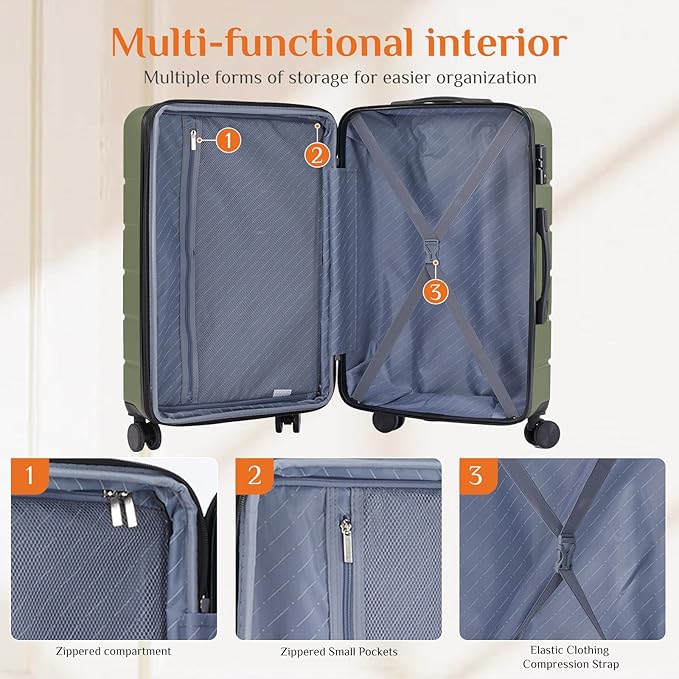 Sweetcrispy Carry on Luggage, Hard Shell ABS Suitcase with Double Spinner Wheels, Lightweight Expandable Rolling Suit Case with TSA Lock, 24 Inch Green