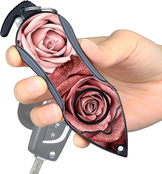 Stinger Personal Alarm Keychain Emergency Tool, Safety Panic Alarm Siren, Seat Belt Cutter, Glass Breaker, Security Device for Women Men Kid, Design in USA (Twin Rose)