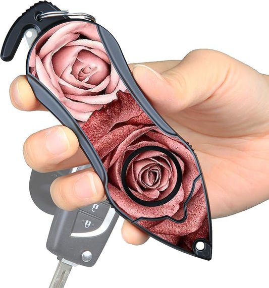 Stinger Personal Alarm Keychain Emergency Tool, Safety Panic Alarm Siren, Seat Belt Cutter, Glass Breaker, Security Device for Women Men Kid, Design in USA (Twin Rose)
