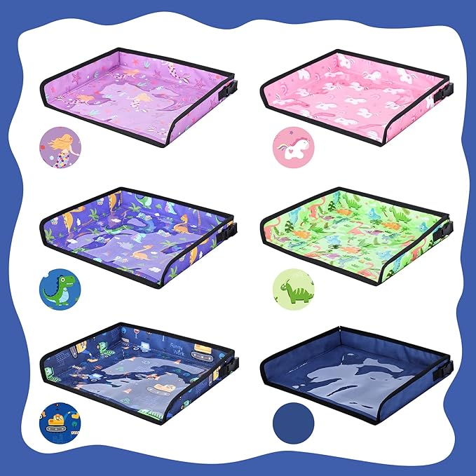 Kids Tray Table Cover, Airplane Tray Cover with Pockets, Airplane Travel Essentials for Kids, Portable Airplane Must Haves for Toddler on Plane or Train and Flying Supplies (Dark Blue)