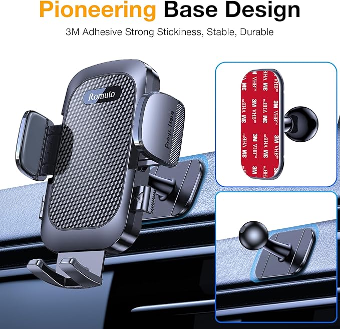 Romuto Phone Holders for Your Car Phone Holder Mount【Strongest Suction】 Cell Phone Mount for Car Dash Pad Car Accessories for Women Men Dashboard/Windshield/Vent Truck Stand Mount for iPhone Samsung