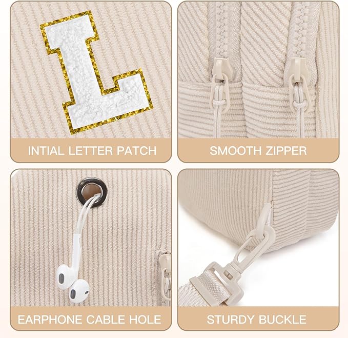Viverte Small Corduroy Sling Bag Initial Crossbody Bag Fanny Pack for Girls Personalized Birthday Gifts for Teen Girls Gifts