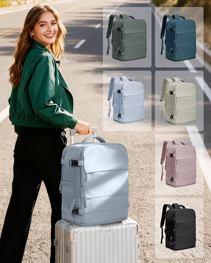 coowoz Travel Backpack Carry On for Women Man Gym Backpacks with Laptop Compartment Mochila de Viaje Teacher Personal Item Backpack Airplane Accessories Must Haves Grey Blue 20L