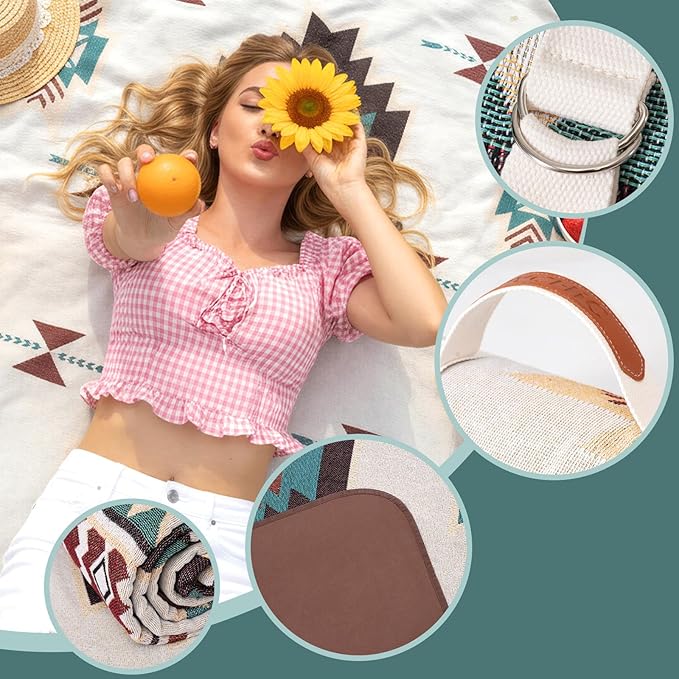 2 in 1 Extra Large Boho Beach Blanket Towel Giant Woven Outdoor Picnic Mat Camping Gear Cruise Essential 2025 Summer Vacation Must Have Airplane Travel Accessories Costa Rica Bahamas Hawaii Trip Stuff