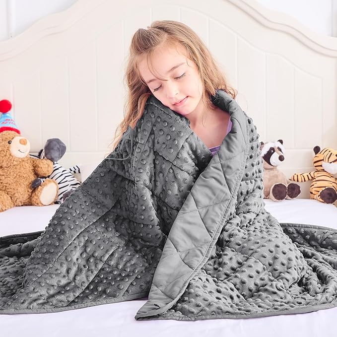Grey Weighted Blanket Kids 7lbs, 40"x60", Breathable Cooling Minky Heavy Throw Blanket for 60-90lbs, Soft Winter Thick Big Blankets Weighted Comforter Gifts for Sleeping