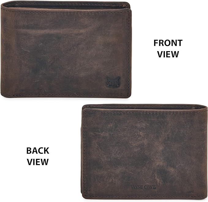 Real Leather Mens Bifold Wallet RFID Blocking Slim Minimalist Front Pocket - Thin & Stylish with ID Window in Gift Box (Crazy Horse, Coffee)