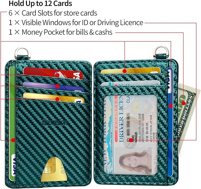 Slim Minimalist Front Pocket Wallet, RFID Blocking Credit Card Holder Wallet with Detachable D-Shackle for Men Women